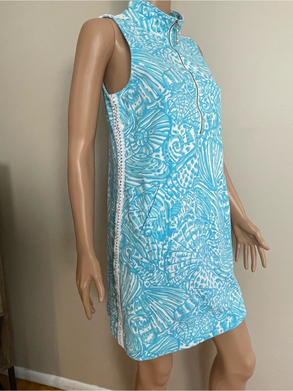 Women's LILLY PULITZER Blue & White SKIPPER Succulent Blue Sea Cups SUMMER DRESS